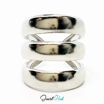 Silver-Plated Triple Band Ring – Fixed Size O | 7.48g Bold Sculptural Style in Zinc Alloy CA