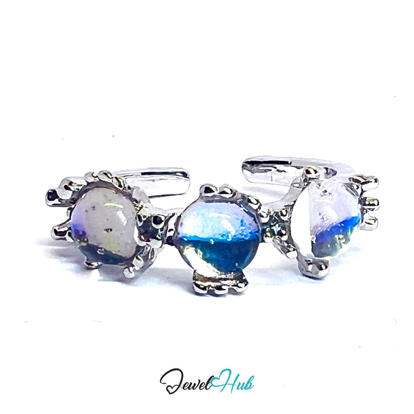 Zinc Alloy Silver‑Plated Triple Resin Orb Ring – Moonlit Cluster