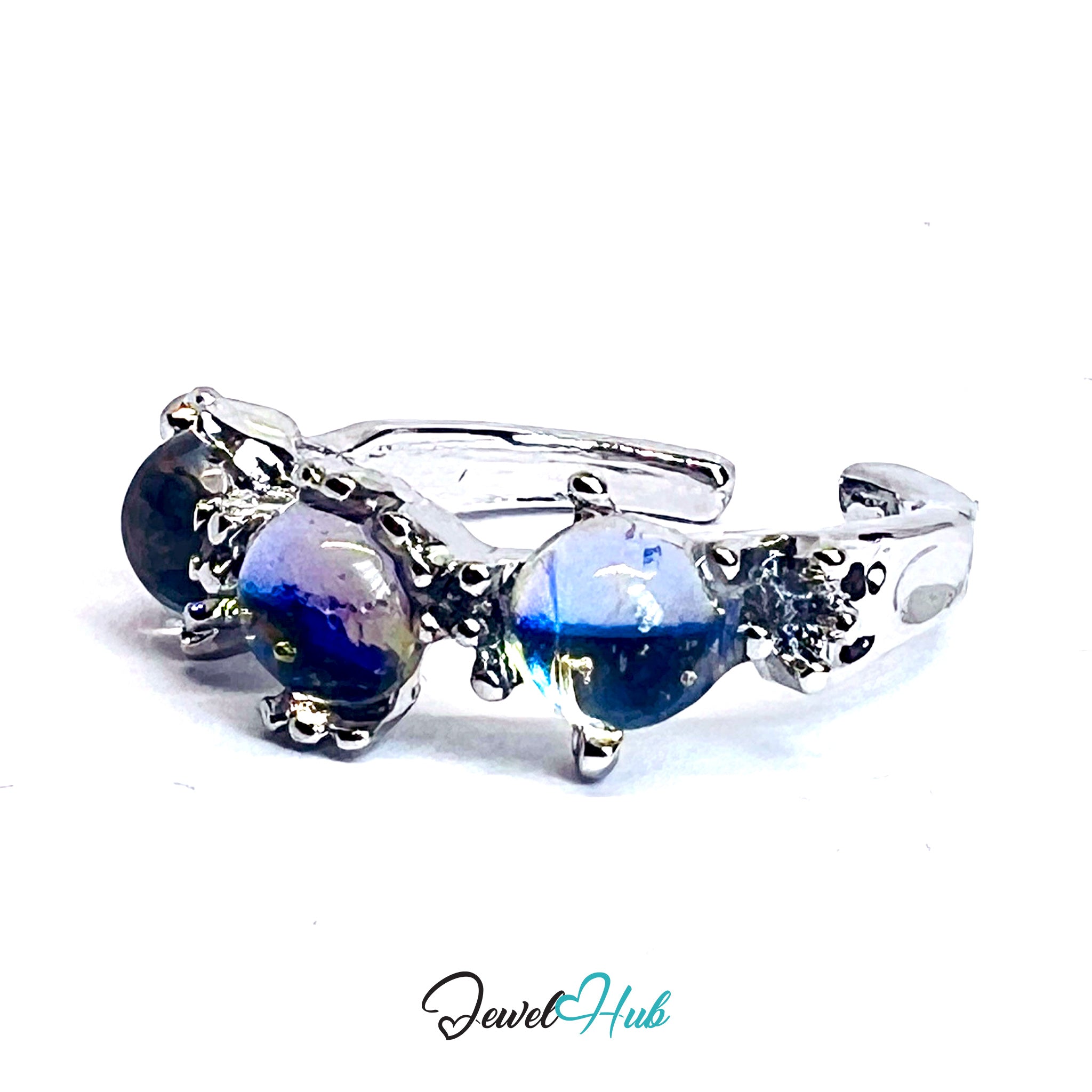 Zinc Alloy Silver‑Plated Triple Resin Orb Ring – Moonlit Cluster