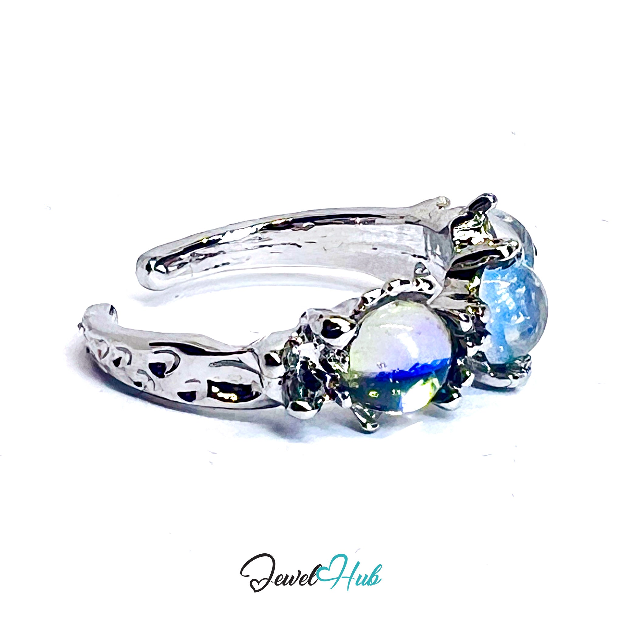 Zinc Alloy Silver‑Plated Triple Resin Orb Ring – Moonlit Cluster