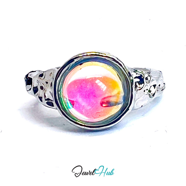 AB Resin Pinky Ring – Zinc Alloy Silver‑Plated Statement Band