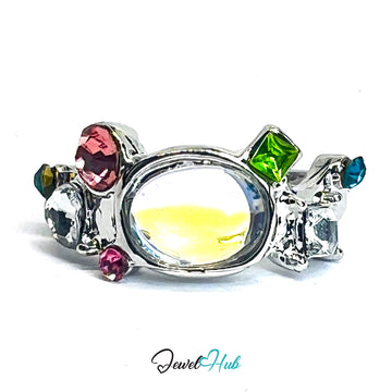 Silver‑Plated Zinc Alloy AB Resin Multicolour Open‑End Ring