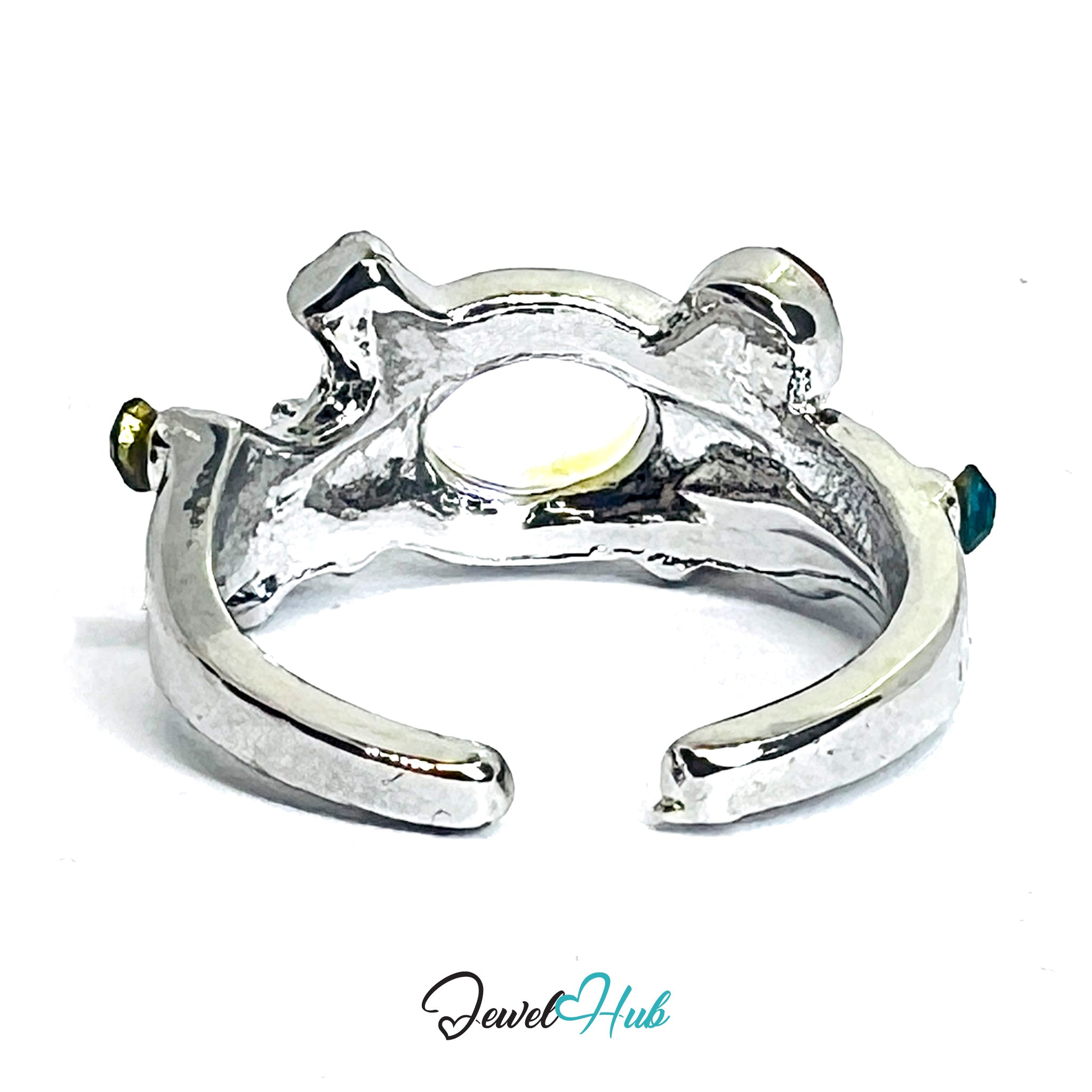 Silver‑Plated Zinc Alloy AB Resin Multicolour Open‑End Ring