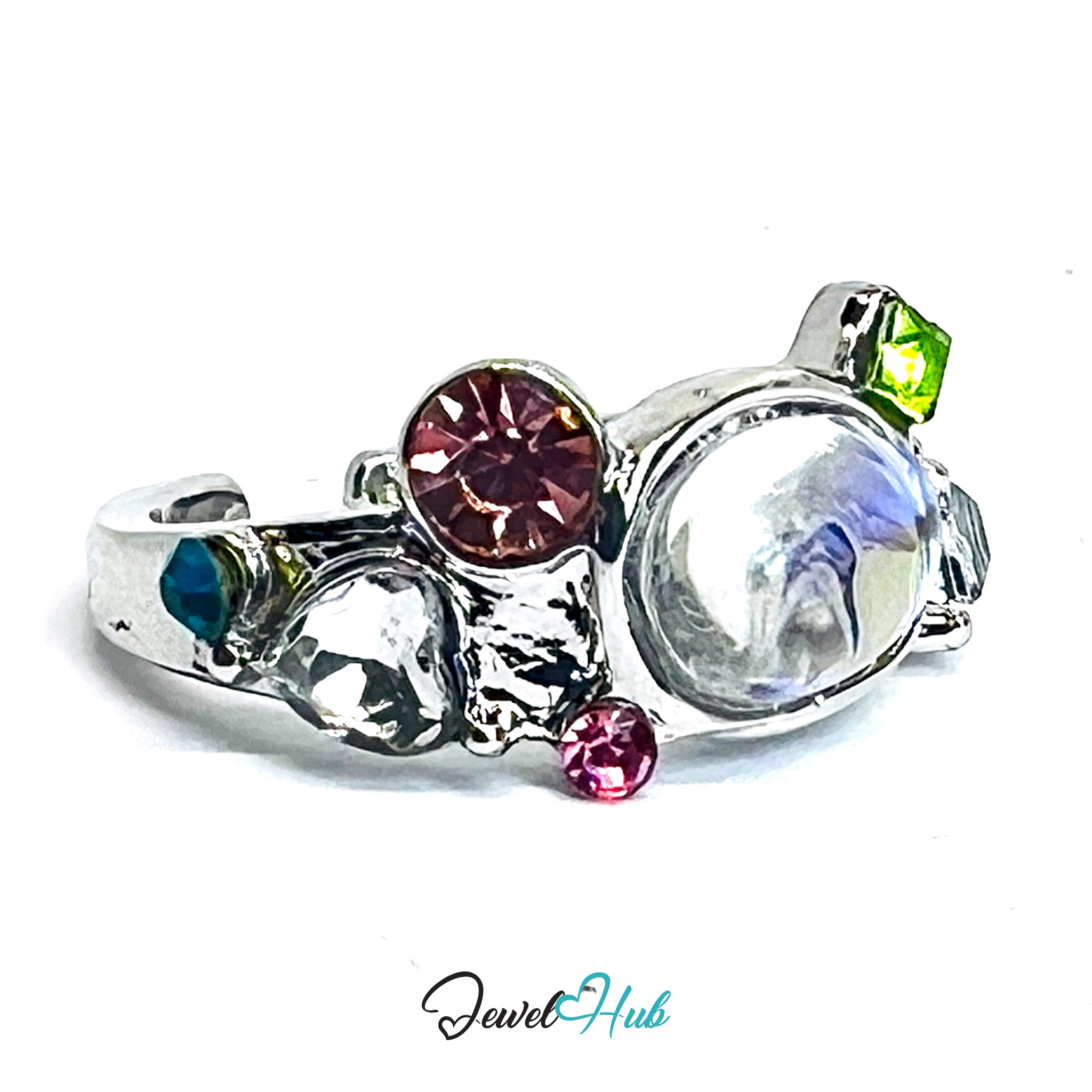 Silver‑Plated Zinc Alloy AB Resin Multicolour Open‑End Ring