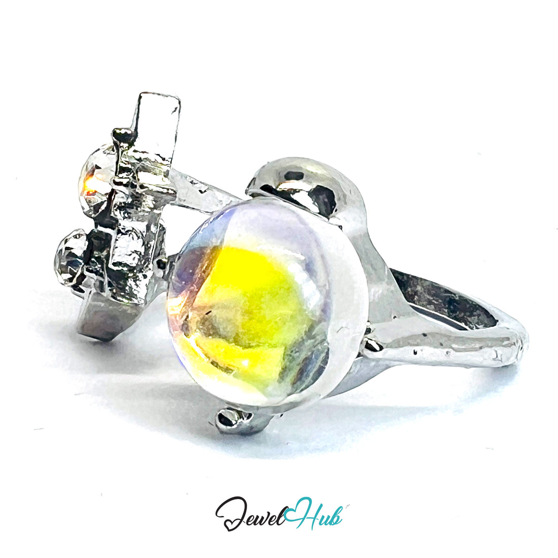 Zinc Alloy Silver‑Plated Galaxy Resin & Star Crystal Ring