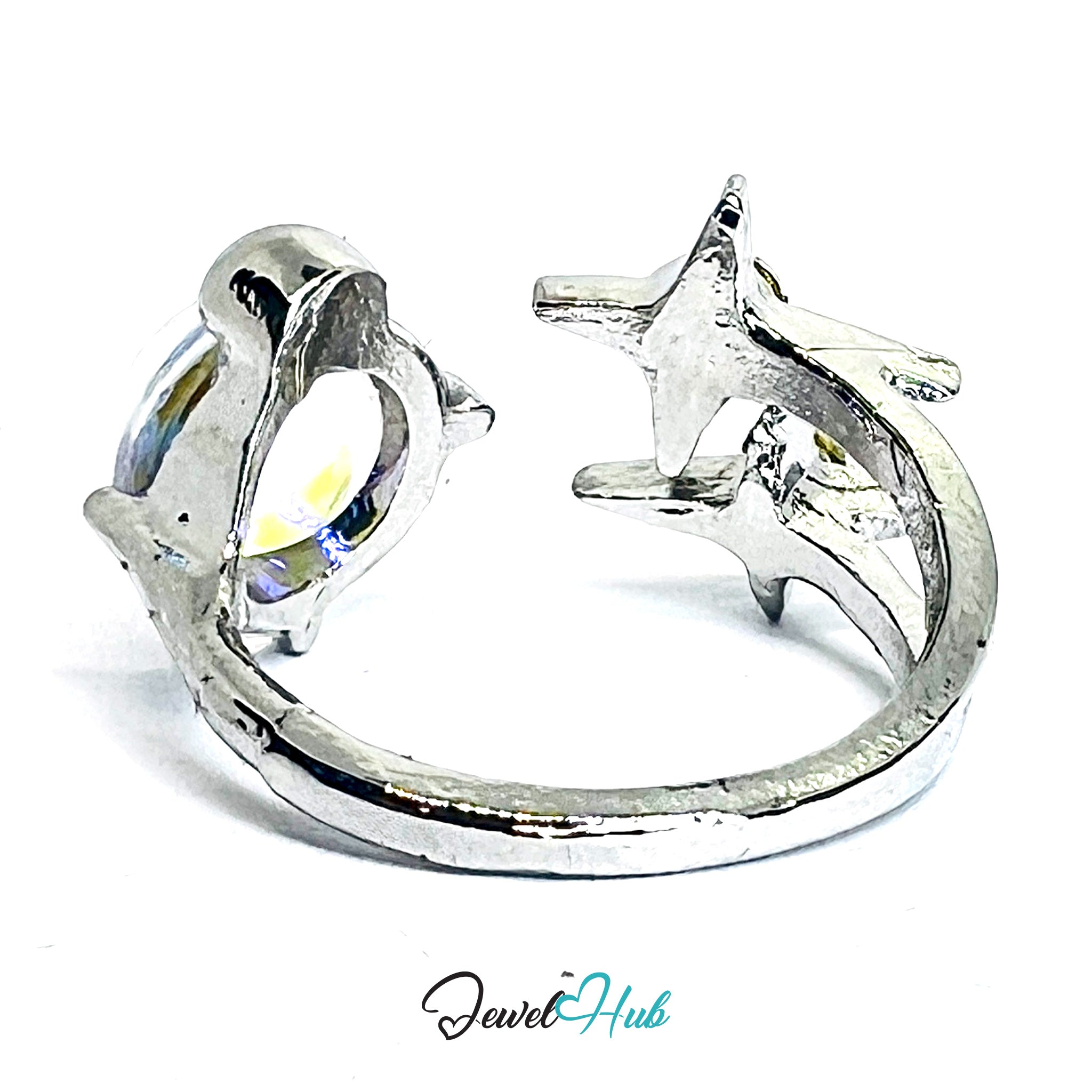 Zinc Alloy Silver‑Plated Galaxy Resin & Star Crystal Ring