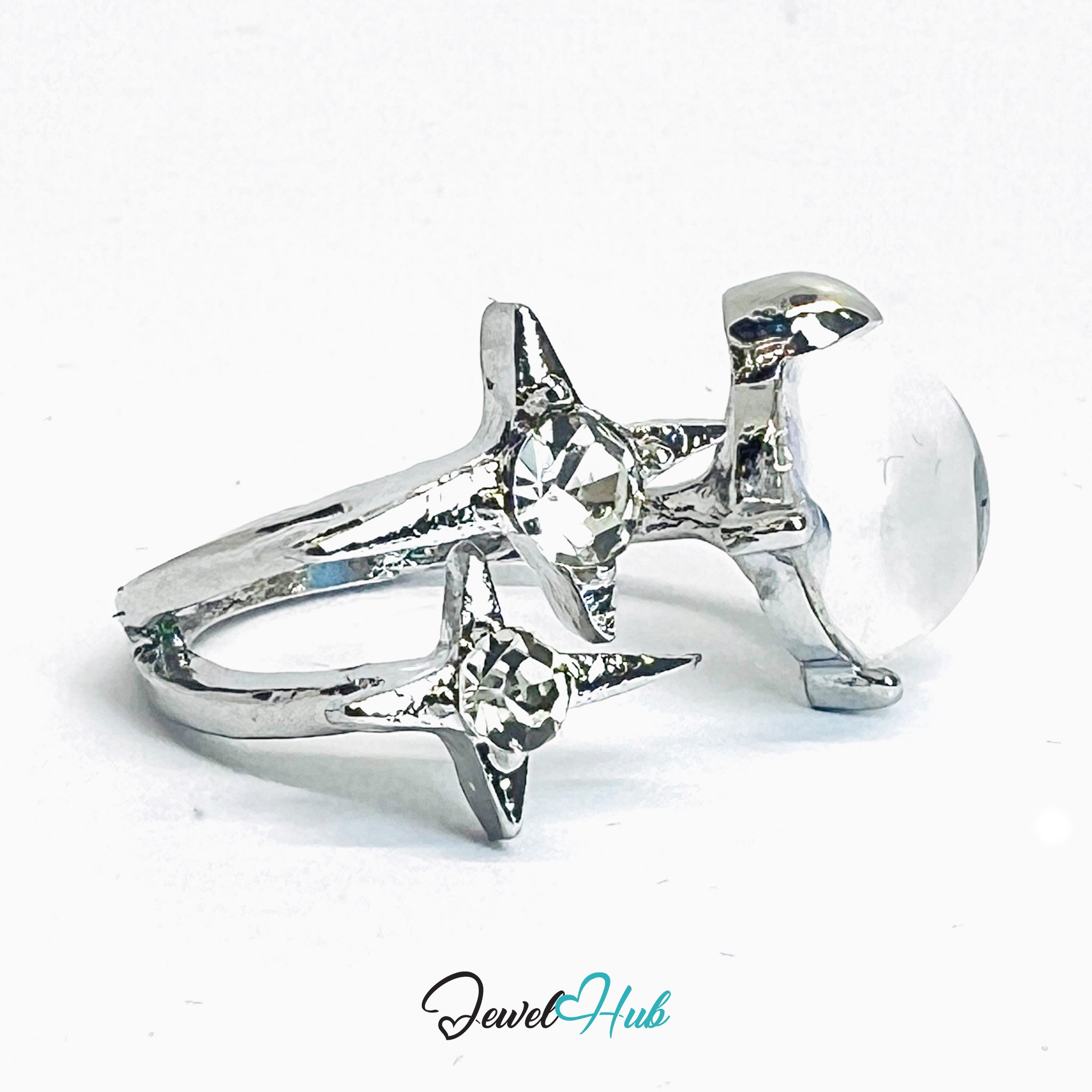 Zinc Alloy Silver‑Plated Galaxy Resin & Star Crystal Ring