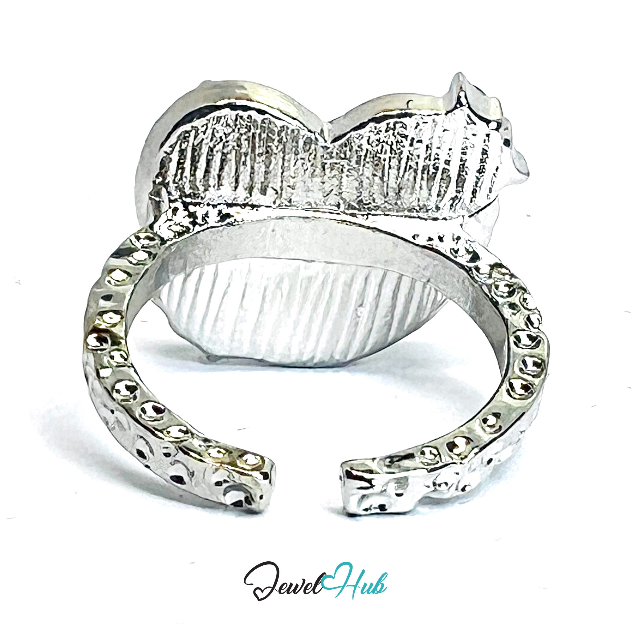 Zinc Alloy Silver‑Plated Pearl‑Effect Heart Zirconia Ring