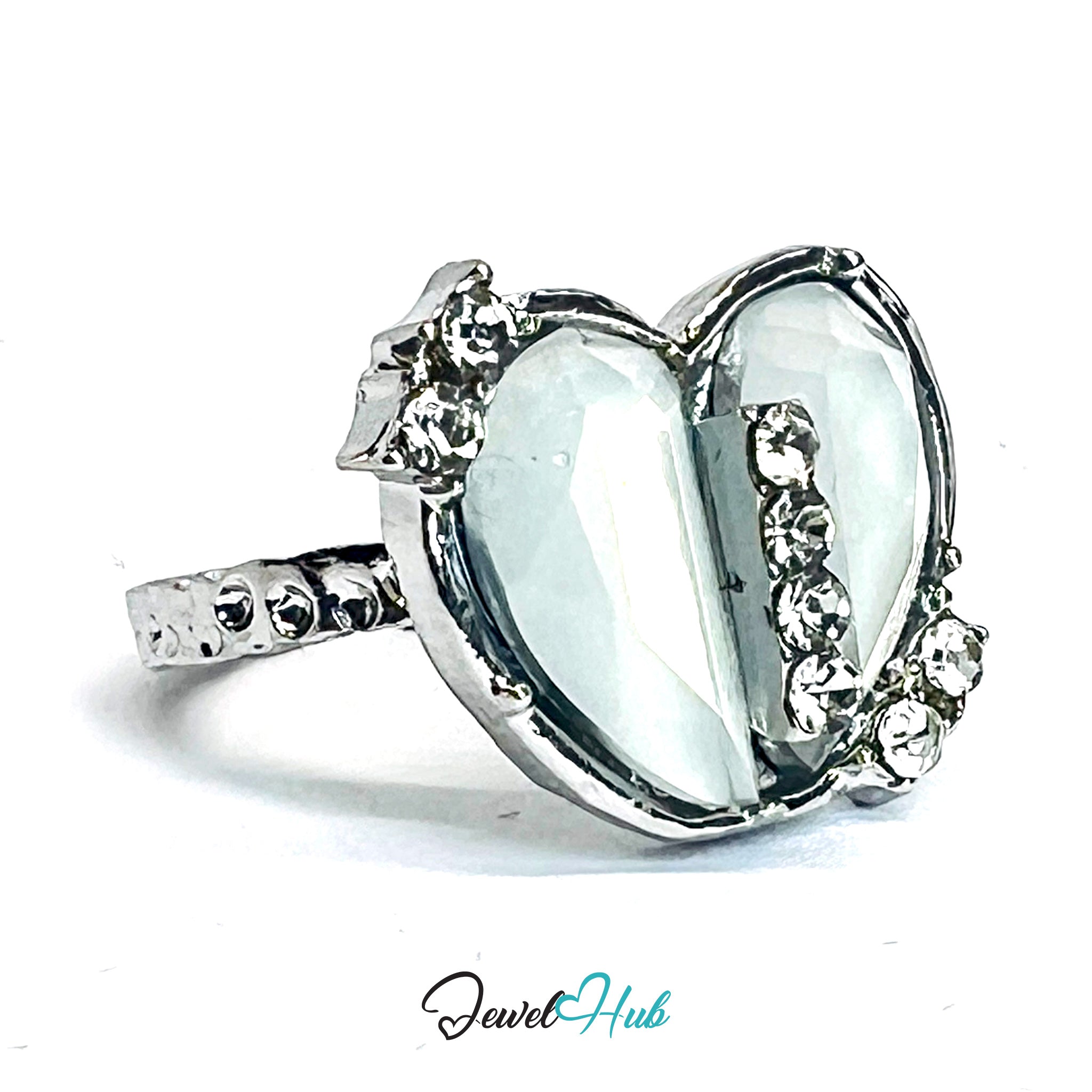 Zinc Alloy Silver‑Plated Pearl‑Effect Heart Zirconia Ring