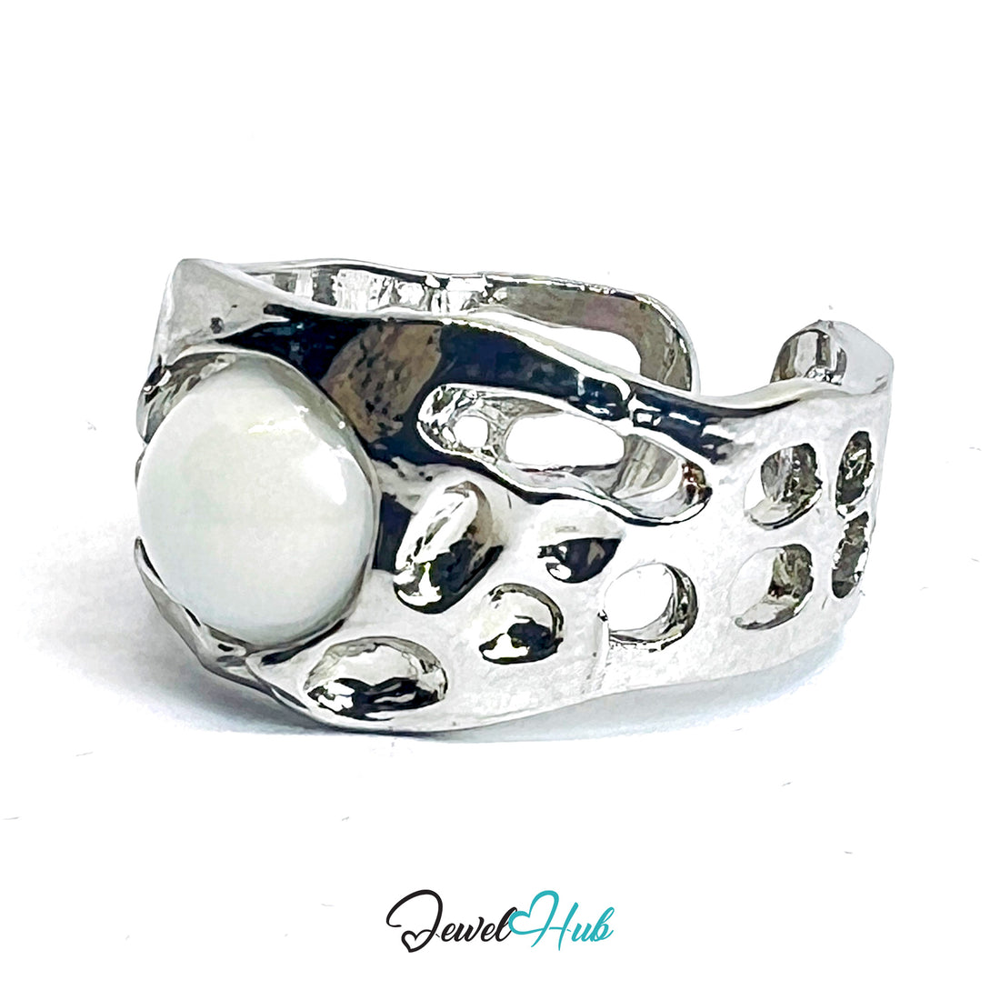 Zinc Alloy Silver‑Plated Amber Resin Geometric Open‑End Ring