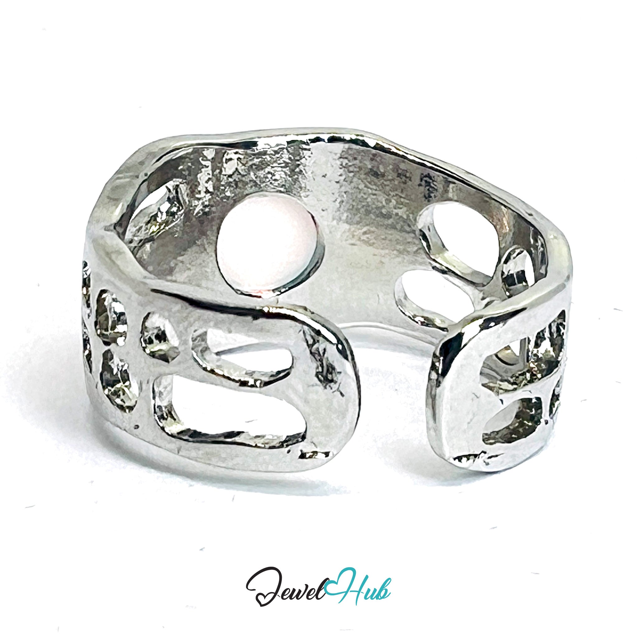 Zinc Alloy Silver‑Plated Amber Resin Geometric Open‑End Ring