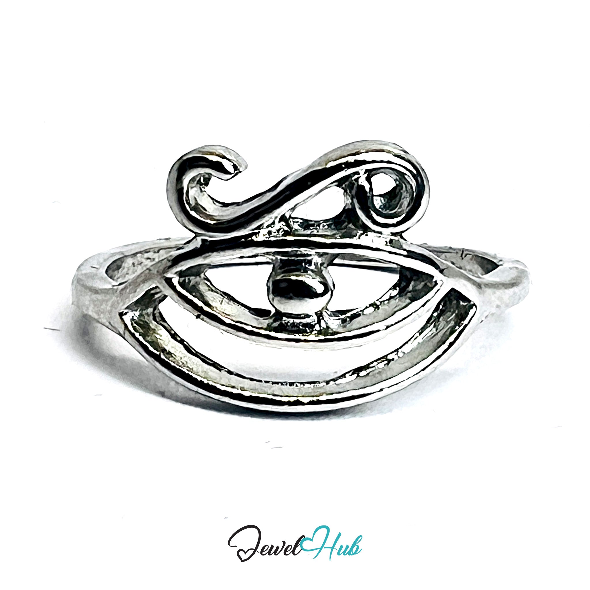 Zinc Alloy Silver‑Plated Abstract Eye Symbol Ring