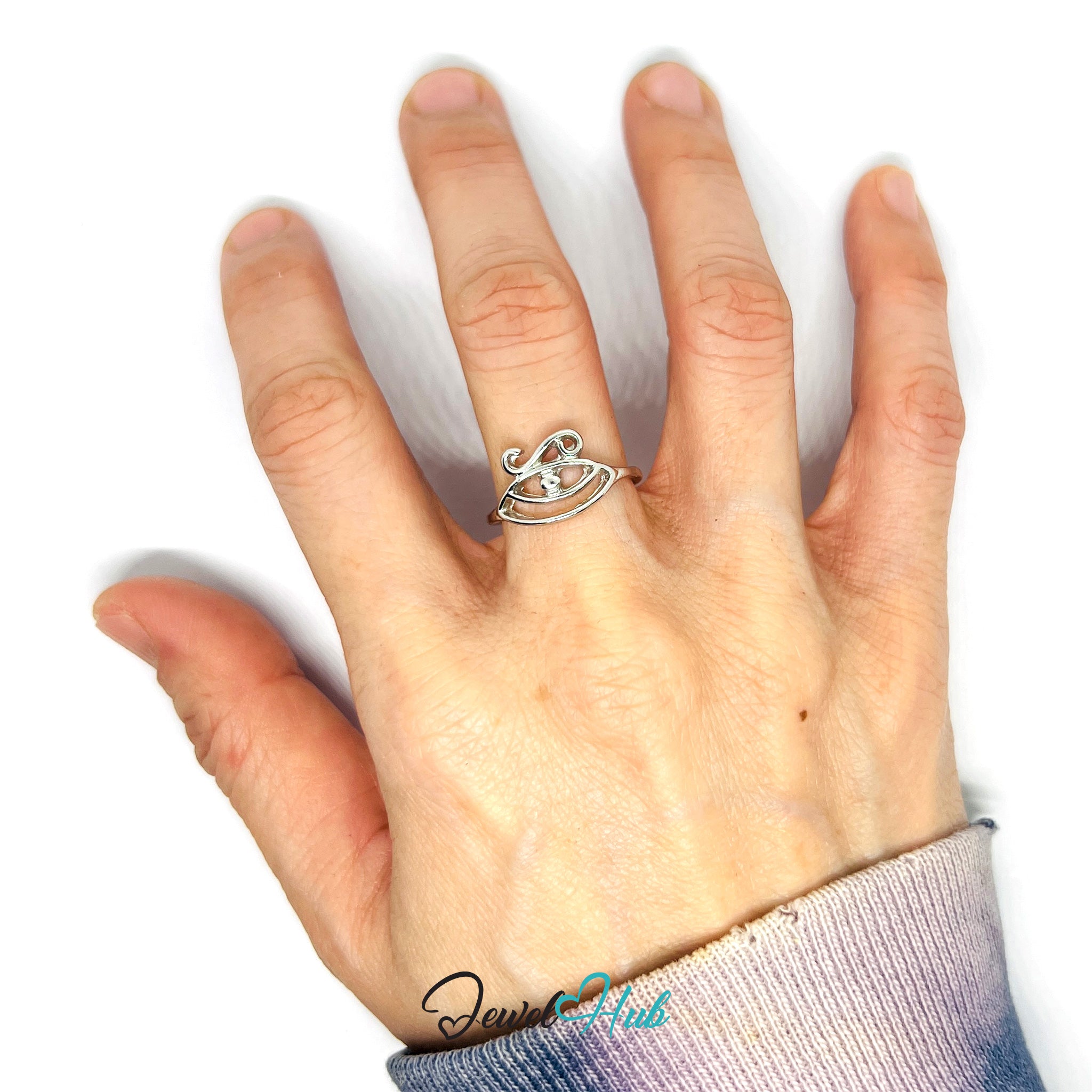 Zinc Alloy Silver‑Plated Abstract Eye Symbol Ring