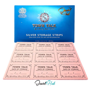 Jewel Hub Town Talk Silver Storage Strips set, showing a blue box of 36 pink storage strips arranged in a grid below on a white background.