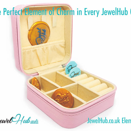 🎀 Pink Faux Leather Travel Jewelry Box — Velvet Lined · Compact · Zipper Closure CT