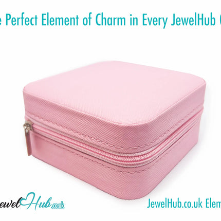 🎀 Pink Faux Leather Travel Jewelry Box — Velvet Lined · Compact · Zipper Closure CT