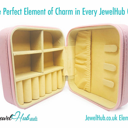 🎀 Pink Faux Leather Travel Jewelry Box — Velvet Lined · Compact · Zipper Closure CT