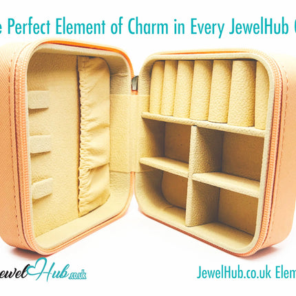 🧡 Orange Faux Leather Travel Jewelry Box — Compact · Velvet Interior · Zipper Closure CT