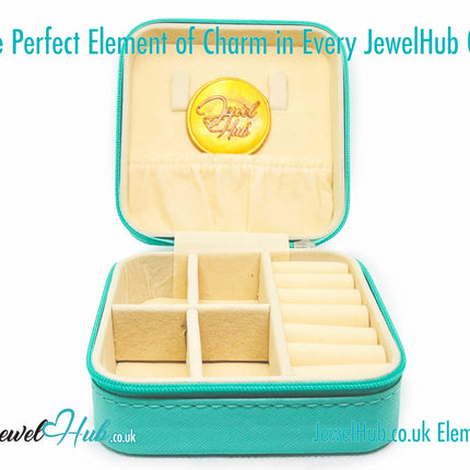 💎 Cyan Faux Leather Travel Jewelry Box — Velvet Interior · Compact Organizer · 100g · Zipper Closure CT