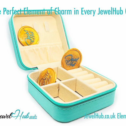 💎 Cyan Faux Leather Travel Jewelry Box — Velvet Interior · Compact Organizer · 100g · Zipper Closure CT