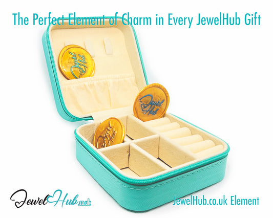 💎 Cyan Faux Leather Travel Jewelry Box — Velvet Interior · Compact Organizer · 100g · Zipper Closure