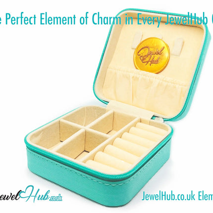 💎 Cyan Faux Leather Travel Jewelry Box — Velvet Interior · Compact Organizer · 100g · Zipper Closure CT