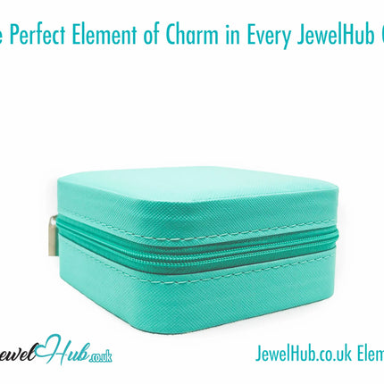 💎 Cyan Faux Leather Travel Jewelry Box — Velvet Interior · Compact Organizer · 100g · Zipper Closure CT
