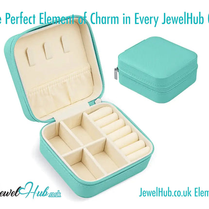 💎 Cyan Faux Leather Travel Jewelry Box — Velvet Interior · Compact Organizer · 100g · Zipper Closure CT