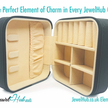 🖤 Black Faux Leather Travel Jewelry Box — Velvet Interior · Compact Design · Zipper Closure CT