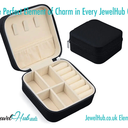 🖤 Black Faux Leather Travel Jewelry Box — Velvet Interior · Compact Design · Zipper Closure CT