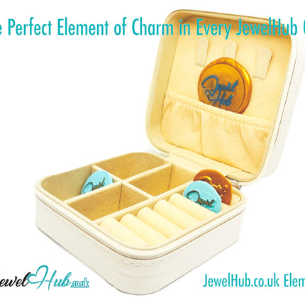 White Faux Leather Travel Jewelry Box — Velvet Interior · Compact Organizer · Zipper Closure CT