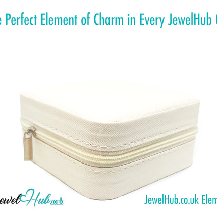 White Faux Leather Travel Jewelry Box — Velvet Interior · Compact Organizer · Zipper Closure CT