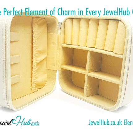 White Faux Leather Travel Jewelry Box — Velvet Interior · Compact Organizer · Zipper Closure CT