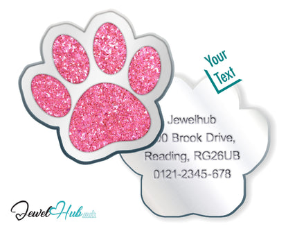 Glitter Dog Paw ID Tag – Zinc Alloy & Resin | JewelHub Engraved - JewelHub