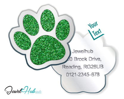 Glitter Dog Paw ID Tag – Zinc Alloy & Resin | JewelHub Engraved - JewelHub