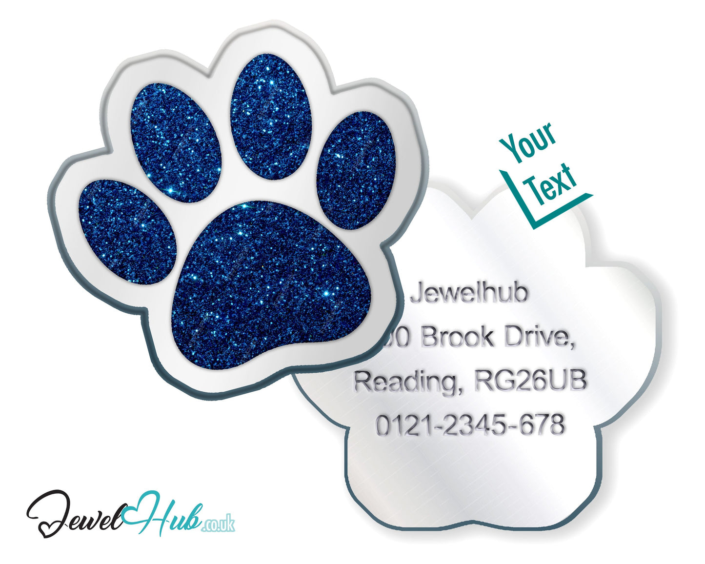 Glitter Dog Paw ID Tag – Zinc Alloy & Resin | JewelHub Engraved - JewelHub