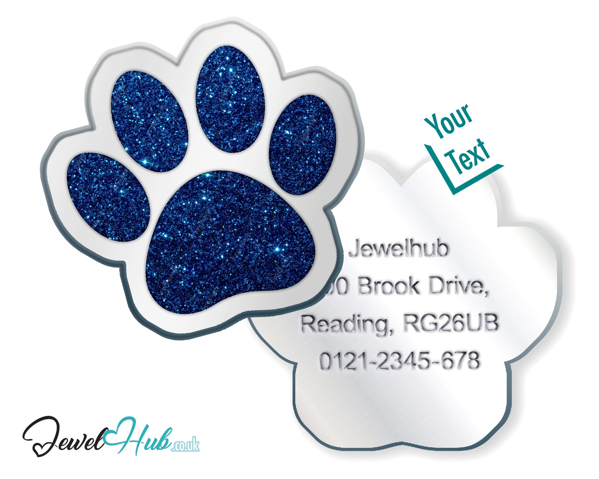 Glitter Dog Paw ID Tag – Zinc Alloy & Resin | JewelHub Engraved - JewelHub