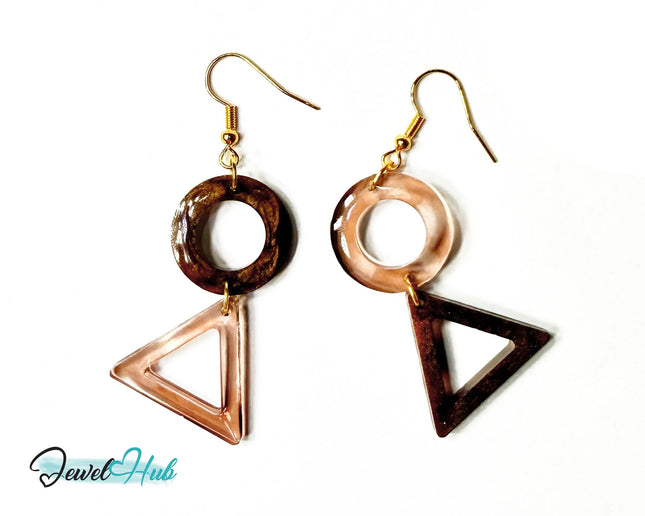 Mocha Fade Triangle and Circle Resin Earrings EM