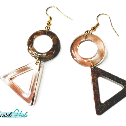 Mocha Fade Triangle and Circle Resin Earrings EM