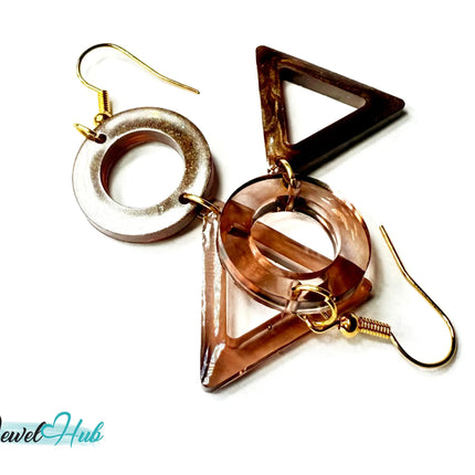 Mocha Fade Triangle and Circle Resin Earrings EM