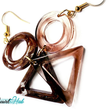 Mocha Fade Triangle and Circle Resin Earrings EM