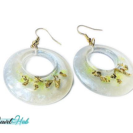 Milky Glow Golden Frost Glitter Resin Earrings EM