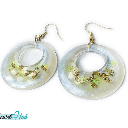 Milky Glow Golden Frost Glitter Resin Earrings EM