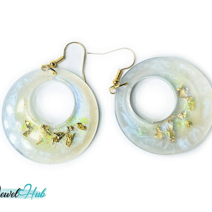 Milky Glow Golden Frost Glitter Resin Earrings EM