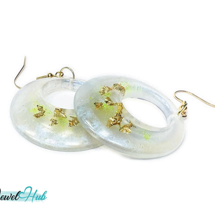 Milky Glow Golden Frost Glitter Resin Earrings EM