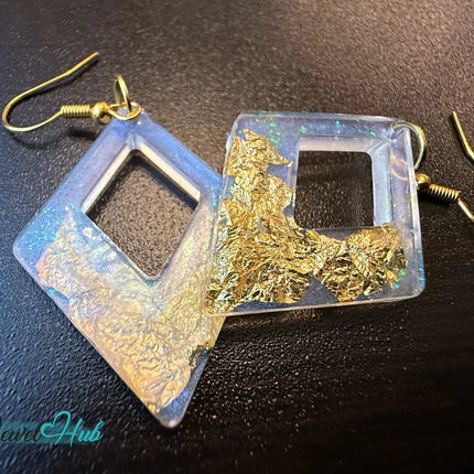 Milky Glow Golden Frost Glitter Resin Kite-shape Earrings EM