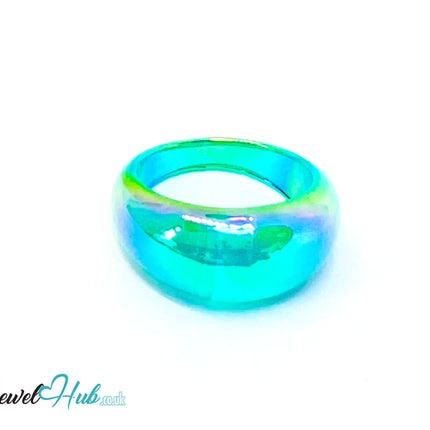 🧊 Cyan Resin Ring (Blue-Green) UK P · US 7.5 · Iridescent Sculptural Band CT