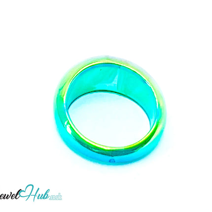🧊 Cyan Resin Ring (Blue-Green) UK P · US 7.5 · Iridescent Sculptural Band CT