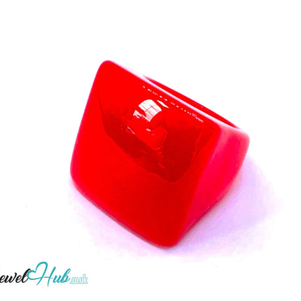 🟥 Bold Resin Ring – UK P · US 8 · Sculptural Square · Handcrafted Statement · 7.56g CT