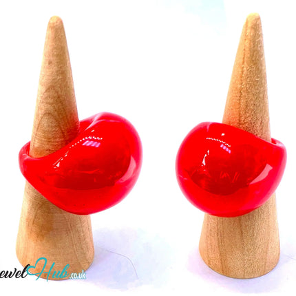 🔴 Giant Resin Ring – US P · US 8 · Bold Sculptural Red · Handcrafted · 11.26g CT